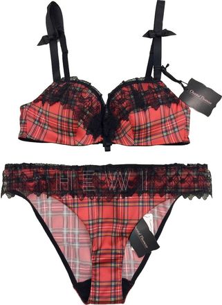 Chantal Thomass Tartan Satin & Leavers Lace Pad Bra & Brief Set Size S