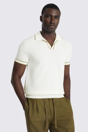Moss Off White Contrast Placket Skipper Polo Shirt