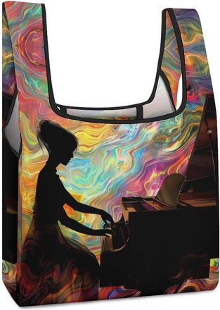 Generic Piano Abstract Music Shopping Bag Reusable Grocery Tote Bag Foldable Handbag for Travel Picnic