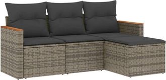 vidaXL Set De Sof&aacute;s De Jard&iacute;n 4 Pzas Y Cojines Rat&aacute;n Sint&eacute;tico Gris Vidaxl