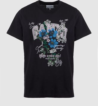 Ganni Tee Shirt Basic Cotton Relaxed Phantom