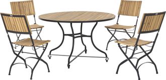 Beliani Conjunto De Comedor De Exterior 4 Sillas Mesa De Madera De Acacia Con Estructura Plegable De Acero Marr&oacute;n Claro Lascari