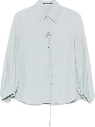 Luisa Cerano Blouse met ballonmouwen en gestrikte hals - Blauw