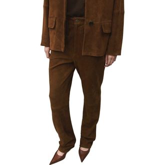 Mango Straight Leg Suede Pants in Tobacco Brown at Nordstrom, Size 10