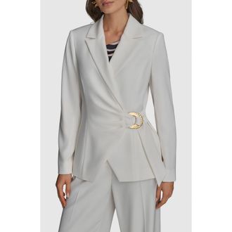 DKNY Hardware Side Tie Blazer in Cream at Nordstrom, Size 8