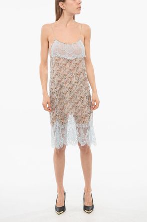 Dsquared2 Floral Silk Chiffon Slip Dress with Lace Details Dsquared2