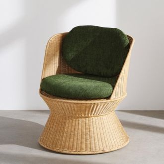 Maisons du monde Sill&oacute;n de rat&aacute;n y cojines verdes
