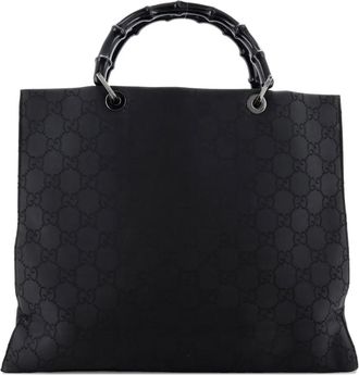 Gucci Vintage Bamboo Handle GG Nylon Large tote bag - Zwart
