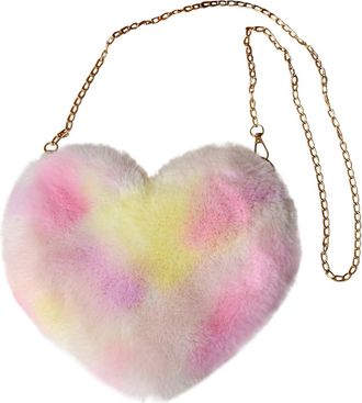 Generic Peach Heart Messenger Crossbody Bag For Women With Chain Shoulder Strap And Soft Wool Heart Pillow Design Ideal Valentine (Yellow, One Size)