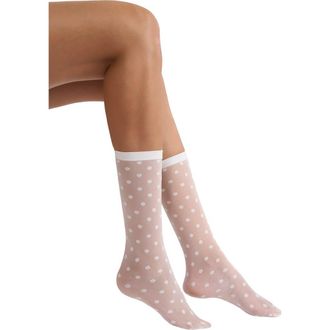 Wolford Daisy Sheer Crew Socks in White/White at Nordstrom