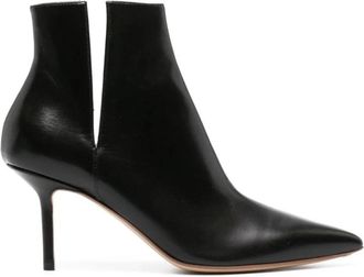 Francesco Russo Luxe Zwarte Leren Hakken - Dames - Laarzen met Hak - Zwart - 35 EU - Schoenen