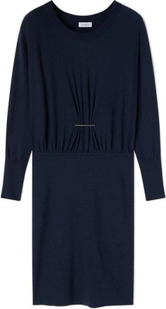 Motivi Gebreide Jurk met Draping - Dames - Kleedjes - Blauw - M - Polyester - Kleedjes