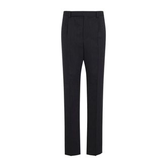 Saint Laurent Toelopende wollen pantalon - Heren - Broeken - Grijs - Maat: L Wol