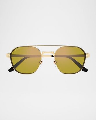 Cartier Men & apos;s Double-Bridge Metal Aviator Sunglasses