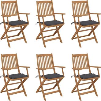 vidaXL Vidaxl - Sillas De Jard&iacute;n Plegables 6 Uds Y Cojines Madera Maciza Acacia