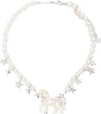 Yvmin Pony Star Pearl Chain Necklace Silver 925 Plated 18K Gold