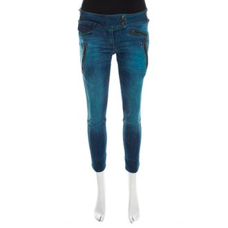 Just Cavalli Indigo Pigment Overdyed Denim Zipper Detail Tapered Jeans