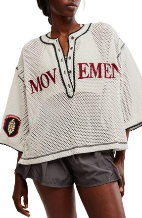 Free People FP Movement Camp Out Embroidered Open Stitch Top in Ivory Combo at Nordstrom, Size X-Large