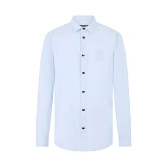 Roberto Cavalli Shirt met Monogram RC Borduurwerk - Heren - Casual Overhemden - Blauw - XL - Katoen - Overhemden