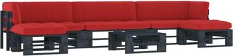 vidaXL Muebles De Pal&eacute;s 6 Pzas Y Cojines Madera Pino Impregnada Negro Vidaxl