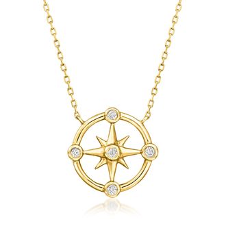 RS Pure by Ross-Simons Diamond Compass Necklace in 14kt Yellow Gold
