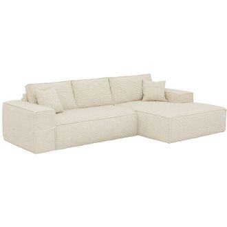 Vente-Unique Divano letto angolare ribalta Posto letto 140 Mater. 14 memory foam Velluto coste Beige Angolo destra - AMELIA