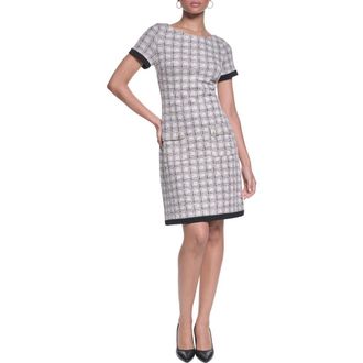 Karl Lagerfeld Windowpane Check Tweed Sheath Dress in Soft White/Black Multi at Nordstrom, Size 10
