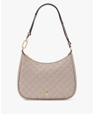 Kate Spade New York Womens Kayla Woven Leather Large Shoulder Bag - Light Grey - One Size