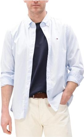 Tommy Hilfiger Core Hairline Poplin RF Shirt - Heren - Casual Overhemden - Blauw - S - Katoen - Overhemden