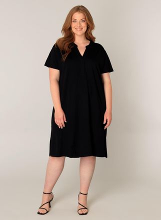 Base Level Curvy Sommerkleid BASE LEVEL CURVY, Damen, Gr. 54/56, N-Gr, schwarz, Web, Obermaterial: 65% Viskose, 30% Nylon, 5% Elasthan, unifarben, knielang, V-Ausschni