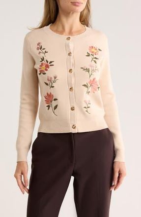 T Tahari Embroidered Cardigan in Natural at Nordstrom Rack, Size X-Large