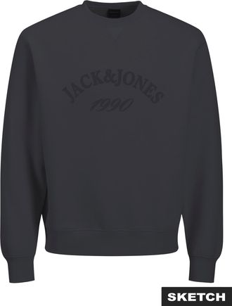 Jack & Jones Sweatshirt JACK & JONES JORBLEECKER BRANDING SWEAT CREW BF, Herren, Gr. S, asphalt detail:jj, angeraute Sweatware, Obermaterial: 70% Baumwolle, 30% Po