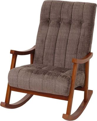 Hhg Nunca usado] Silla mecedora HHG 857, sillón relax, madera mvg, tela/tejido chenilla (465 g/m²), marrón, estructura con acabado en nogal