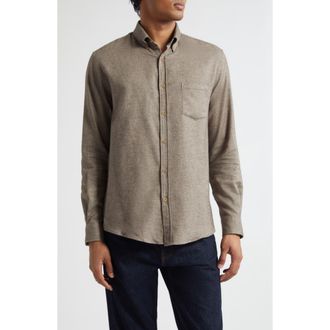 Sunspel Brushed Cotton Flannel Button-Down Shirt in Light Brown Melange at Nordstrom, Size Xx-Large