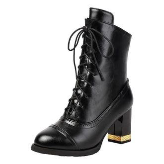 Generic Ladies Sexy Ankle Boots Round Toe High Block Heel Platform With Lace-Up Closure For Fashion Dating And Outings