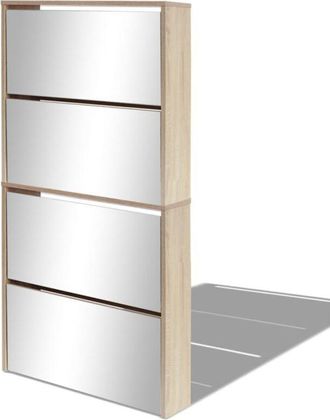vidaXL Vidaxl - Mueble zapatero 4 compartimentos espejo color roble 63x17x134cm