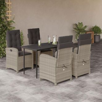 vidaXL Set Comedor De Jard&iacute;n 5 Pzas Cojines Rat&aacute;n Sint&eacute;tico Gris Claro Vidaxl