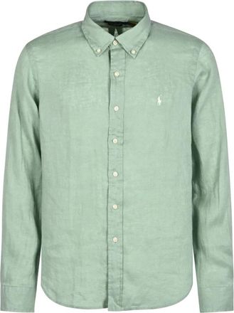 Polo Ralph Lauren Lange Mouwen Sportshirt - Heren - Casual Overhemden - Groen - 2XL - Linnen - Overhemden