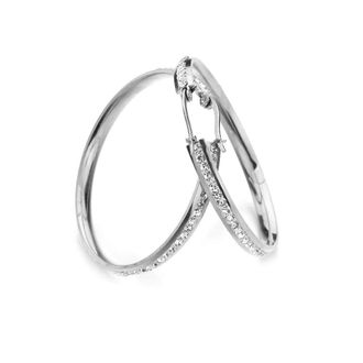 Generic Women Titanium Steel Round Hoop Earrings Rhinestone Inlaid Party Club Banquet Jewellery Gift Nice and Clever