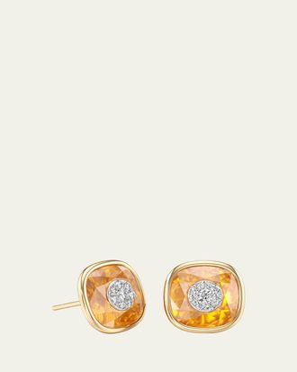 Bhansali 18K Yellow Gold One Collection Cushion Bezel Citrine and Diamond Earrings