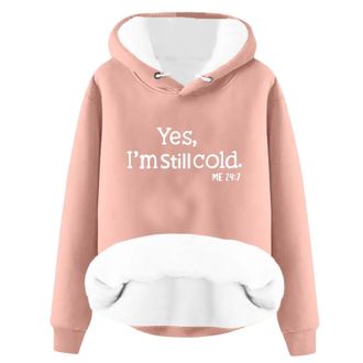 Generic Womens Fleece Long Sleeve Hoodie Non Zip Up Yes Im Cold Sweatshirt Winter Warm Thick Sherpa Fleece Lined Hoodies Fuzzy Jumpers with Hood Soft Comfy Pu