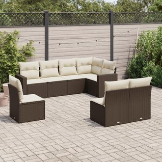 vidaXL Set Sof&aacute;s De Jard&iacute;n 8 Piezas Y Cojines Rat&aacute;n Sint&eacute;tico Marr&oacute;n Vidaxl