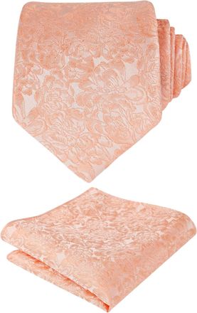 Alizeal Mens 8cm Floral Necktie with Hanky Classic Fashion Business Tie and Handkerchief Set, Coral