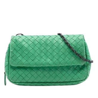 Bottega Veneta Pre-owned Geweven Leren Crossbody Tas - Dames - Pre-owned - Groen - Maat: ONE Size Leer