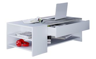 ebuy24 Mesa De Centro De Madera Vcm Simple Dimensiones Aprox. Al. 35 X An. 100 X P. 50 Cm Mesa De Sal&oacute;n Con Caj&oacute;n - Tindus (aspecto Blanco / Concreto)