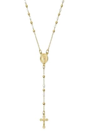 The M Jewelers NY The Pearl Mary Rosary Cross Pendant Necklace in Gold at Nordstrom