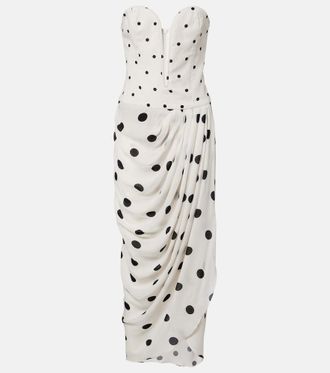 Adriana Degreas Draped polka-dot bustier dress