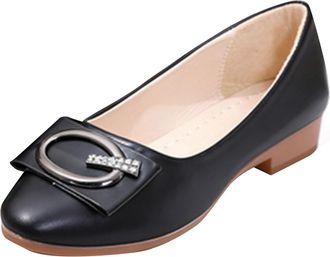 Generic Ladies Slip On Shoes Lightweight Pump Shoes Solid Color Stylish Classic Comfortable Casual Low Wedge Heel Work Shoe Outdoor Office Black