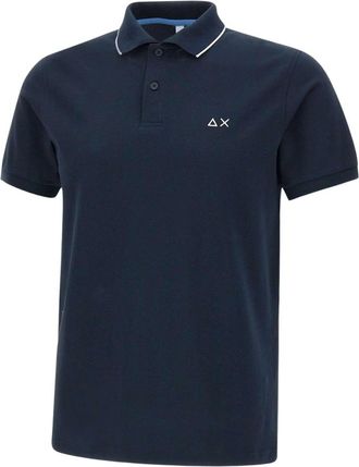 Sun 68 Polo met kleine strepen op de kraag - Heren - Tops - Blauw - Maat: S Katoen