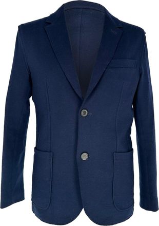 Lanvin Single-Breasted Blazer with Pockets in Navy Blue Wool